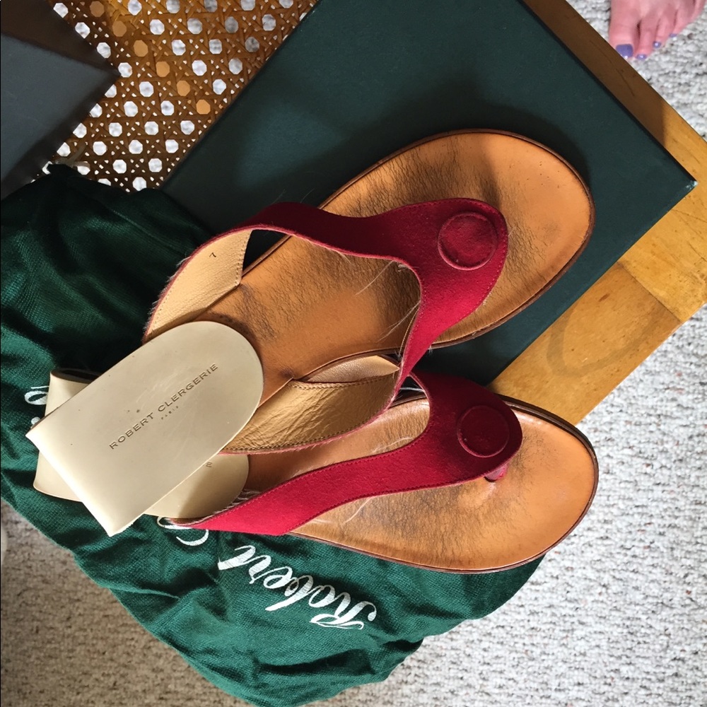 Clergerie red suede sandals. Original box and bag